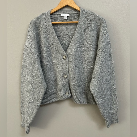 Topshop Sweaters - Topshop ASOS Gray Knit Chunky Button Cropped Cozy Oversized Cardigan Sweater